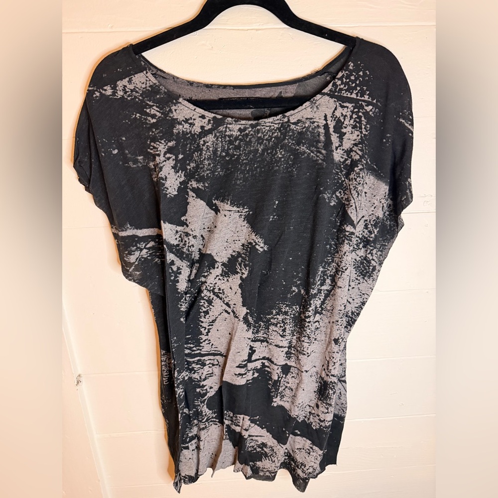 All Saints Black and Gray Abstract Tee